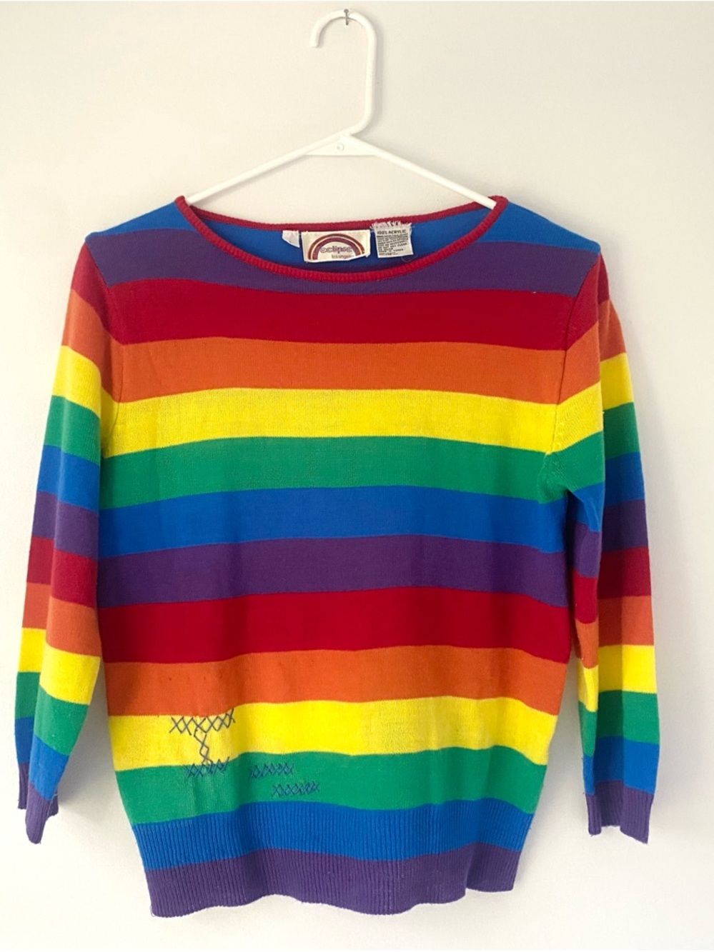 Rainbow Stripe Crewneck Sweater - Women's Bright Multi